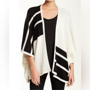 Brochu Walker Alpaca Wool Black White Relaxed Poncho One Size
